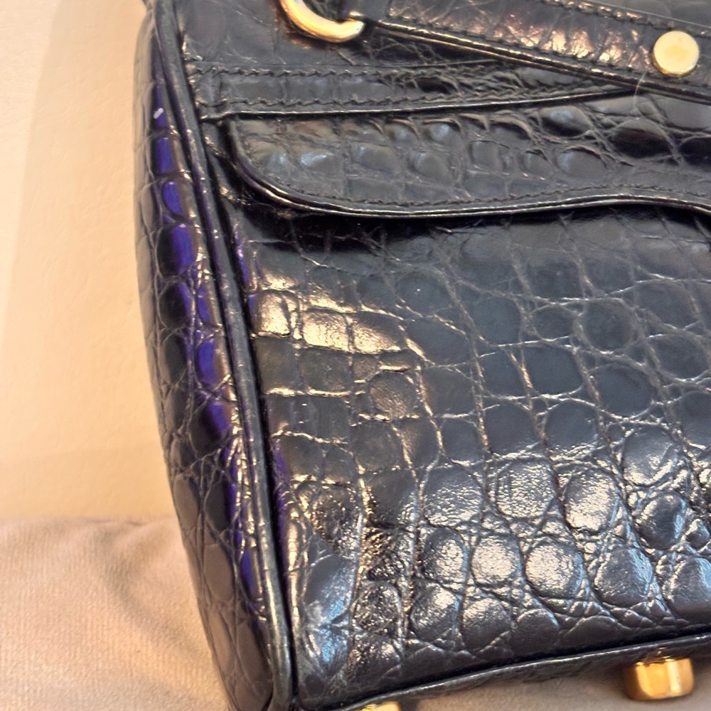 Rebecca Minkoff Black Croc Embossed Leather Crossbody Bag - Picture 2 of 12